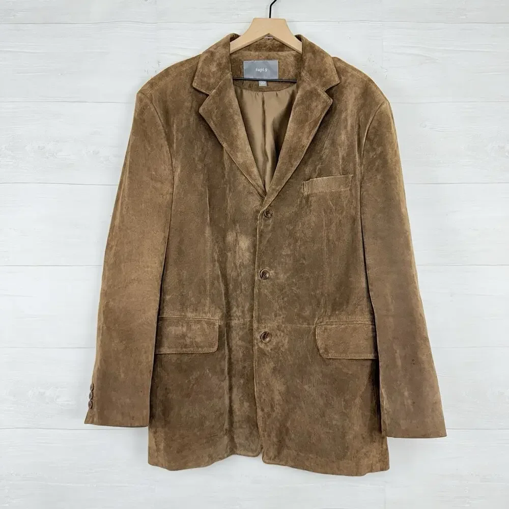 Apt.9 Suede Leather Sport‎ Coat Blazer Men Size 46 R Brown Western Pockets